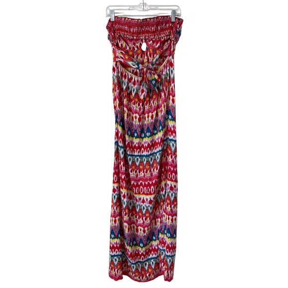 Boho Beachy Strapless Smocked Babydoll Maxi Dress Size L Whimsical Resort Wear - Picture 3 of 10